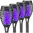 Liveasily 4 Pack Solar Torch Light with Flickering Flame, Outdoor Waterproof Solar Halloween Lights Decorations, Solar Torches Landscape Path Lights for Halloween Decor (Purple)