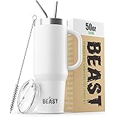 Beast 50 oz Tumbler with Handle Stainless Steel Vacuum Insulated Coffee Ice Cup Double Wall Travel Flask (Arctic White)