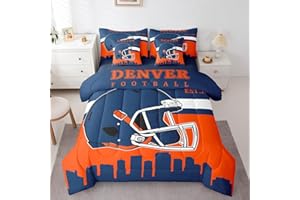 EROSEBRIDAL Football Themed 7 Pcs Bedding Set Queen Size,American Ruby Bed In A Bag With Flat and Fitted Sheet for Sport Fans Gifts,Football City With Pillowcases and Cushion Cases for Kids Men Women,Blue Grey