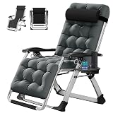 DoCred Zero Gravity Chair, Lawn Recliner, Reclining Patio Lounger Chair, Folding Portable Chaise with Detachable Soft Cushion, Cup Holder, Headrest