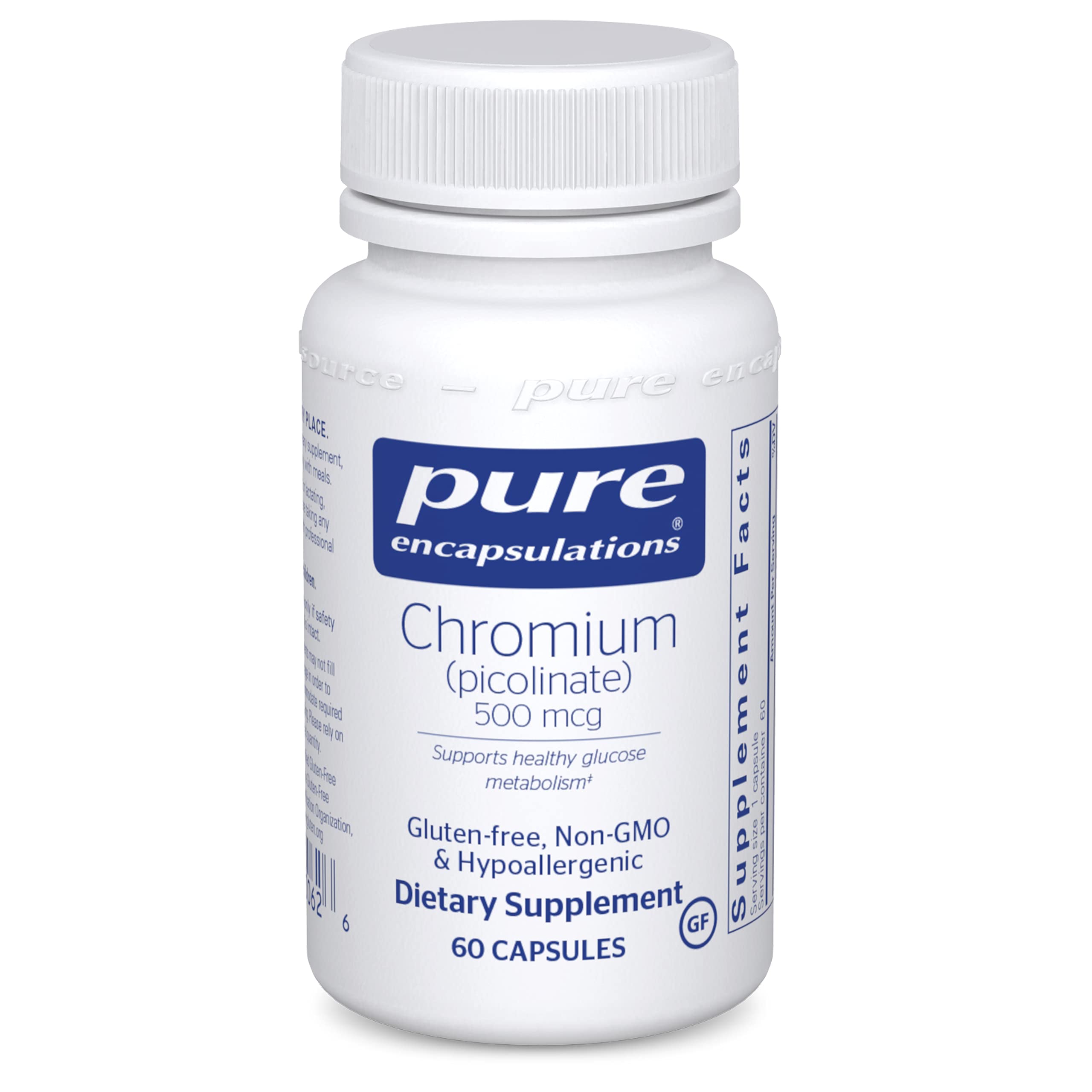 Pure Encapsulations Chromium (Picolinate) 500 mcg | Hypoallergenic Supplement for Healthy Lipid and Glucose Metabolism Support* | 60 Capsules