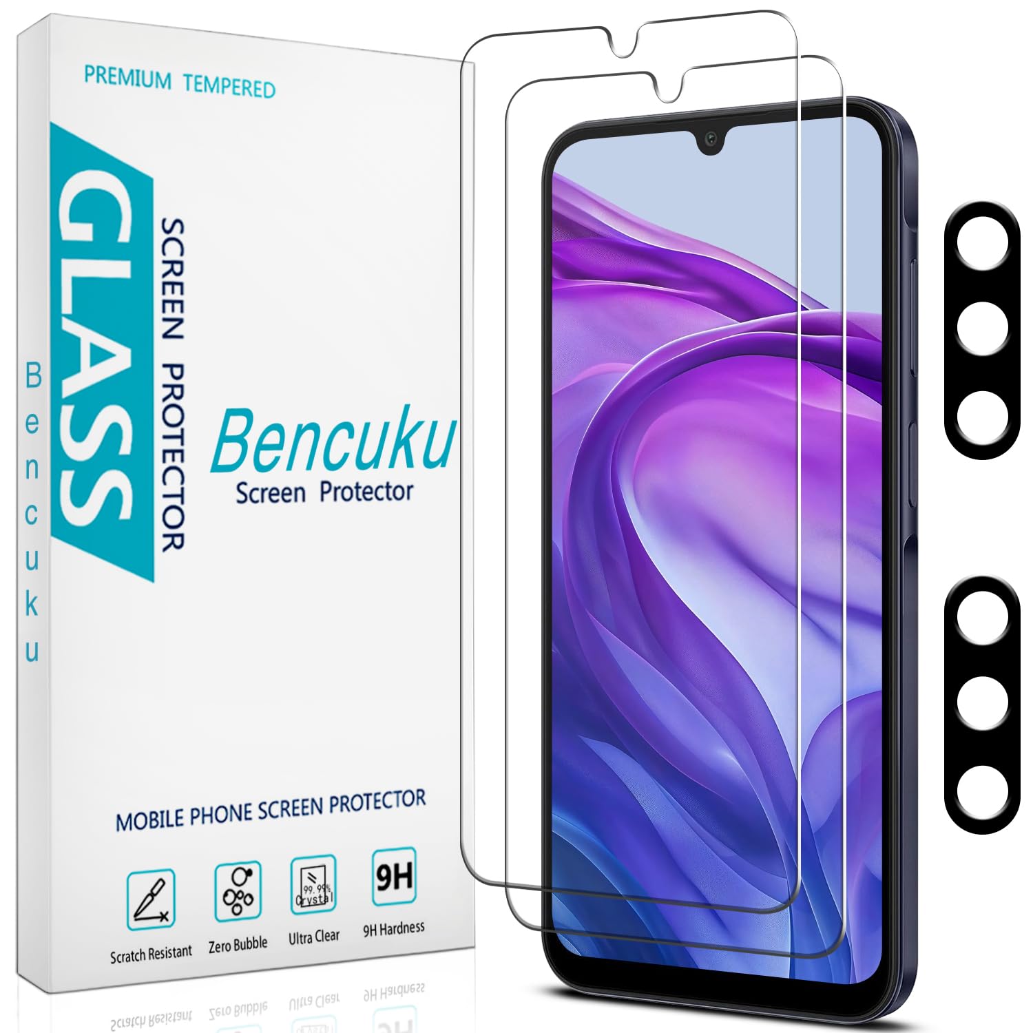 Photo 1 of Bencuku 2+2 Pack Screen Protector for Samsung Galaxy A26 with Camera Lens Tempered Glass, Anti Scratch Bubble Free