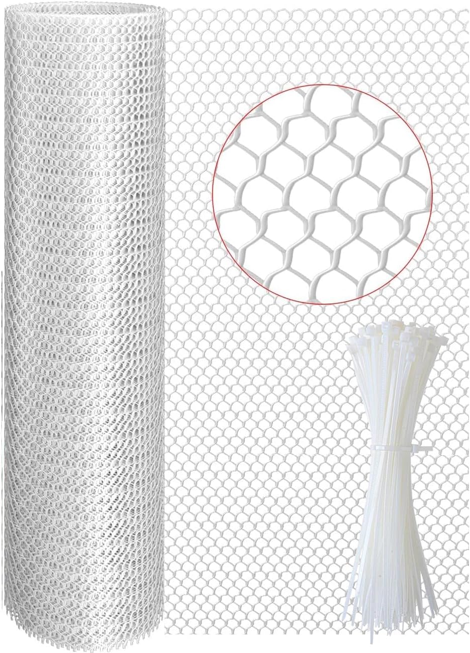 TOYPOPOR 16in x 15ft Plastic Chicken Wire Mesh with 20 Zip Ties