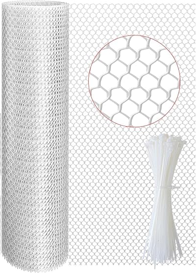 TOYPOPOR 16in x 15ft Plastic Chicken Wire Mesh with 20 Zip Ties
