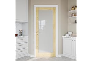 JUJUBON 32" x 80" Pine Wood Slab Door, Frosted Glass Interior Doors, Single Room Door for Closet & Bedroom, Farmhouse Style as Prehung, Pocket, Bifold, Barn Doors, Easy DIY Stain, Shaker w/o Hardware