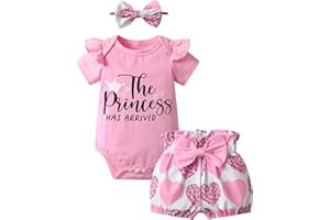 Sinipart Newborn Infant Baby Girls Summer Clothes Romper Ruffle Letter Print Pullover Shirt Shorts Headband 3Pcs Outfit Set
