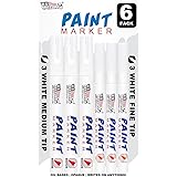 U.S. Art Supply Set of 6 White Oil Based Paint Pen Markers, 3 Medium and 3 Fine Point Tips - Permanent Ink that Works on Glass, Wood, Metal, Rubber, Rocks, Stone, Arts, Crafts & Tools
