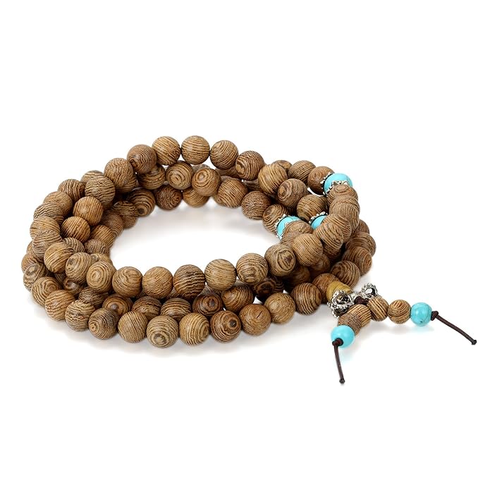 Flongo Gebetskette Buddhismus Holzarmband Tibetische Schmuck Perlenarmband für Herren Damen Sandelholz Buddha Gebetsperle Mal