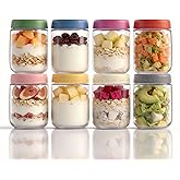 DicraoLea 16oz 8Pack Glass Overnight Oats Jars Containers with Airtight Leakproof Lids, Reusable Mason Jars for Meal Prep, Yogurt Parfaits, Smoothies, Salads & Healthy Breakfast(16oz-8Pack)