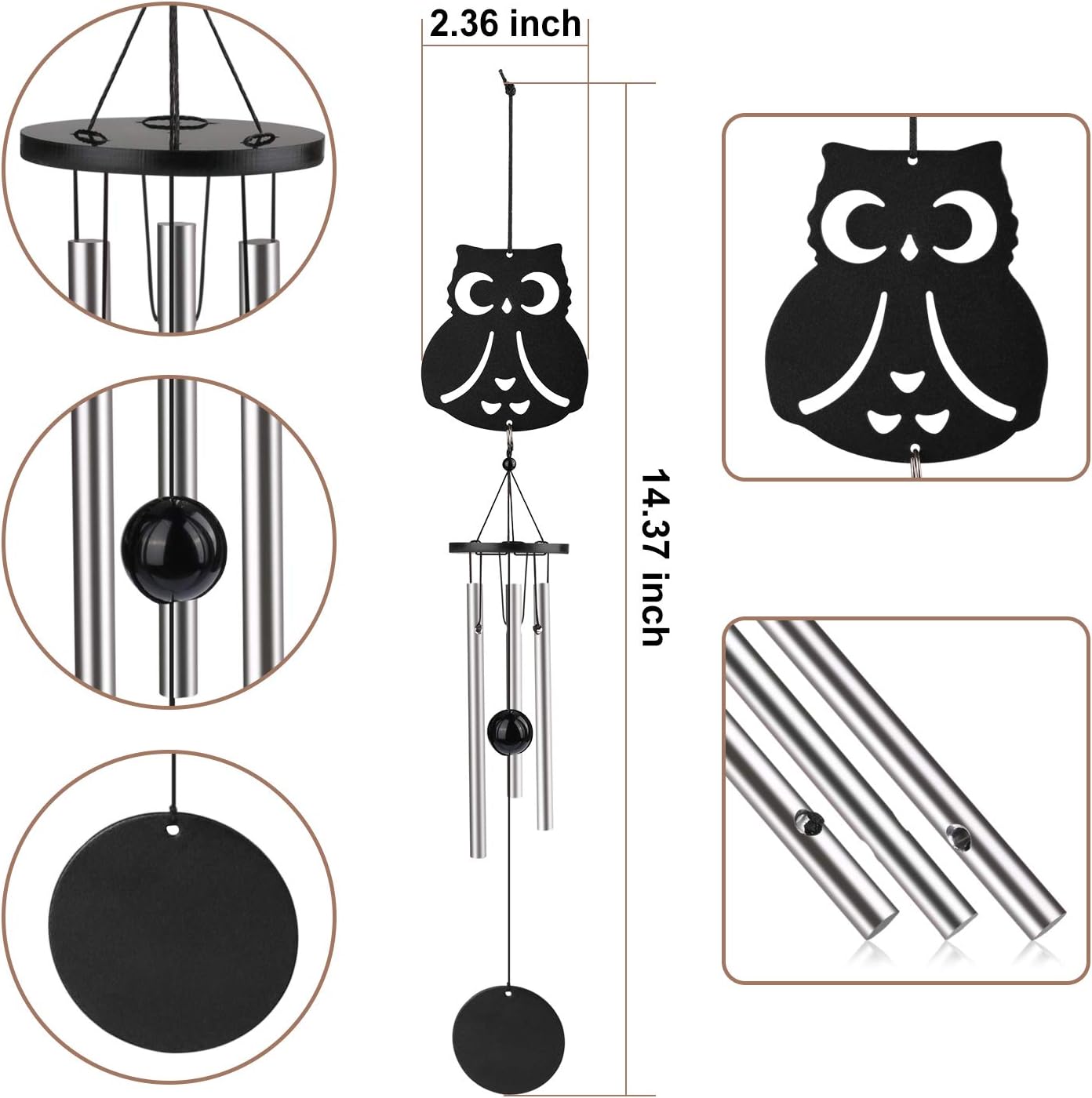 Coulky Owl Wind Chimes Cute Owl Tag & Beautiful Striker Ball Smoothing Melodic Tones Minimalism Chimes for Patio Porch Garden Backyard : Garden & Outdoor