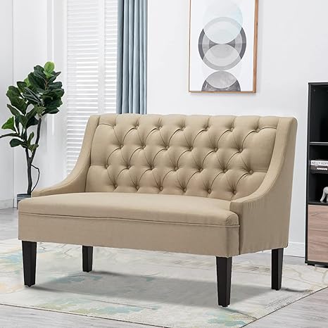 Amazon Com Modern Loveseat Settee Button Tufted Sofa Couch Upholstered Banquette Dining Bench Living Room Funiture Kitchen Dining