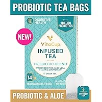 VitaCup Probiotic Blend Infused Tea 14 ct |Keto|Paleo|Vegan| Green Tea with Probiotics, Aloe, & Vitamins Helps Support Digestion, Gut Health, and Immunity