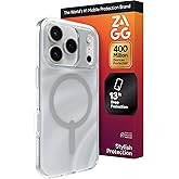 ZAGG Milan Snap Case for iPhone 17 Pro - Silver Glitter Swirl, Graphene Strengthened Phone Case with Drop Protection (13ft/4m), Textured Edges & Sparkle Design, MagSafe Charging Compatible