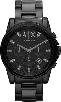 Relógio masculino armani exchange, movimento cronógrafo de quartzo, caixa de aço preto de 45 mm com pulseira de aço, ax2093