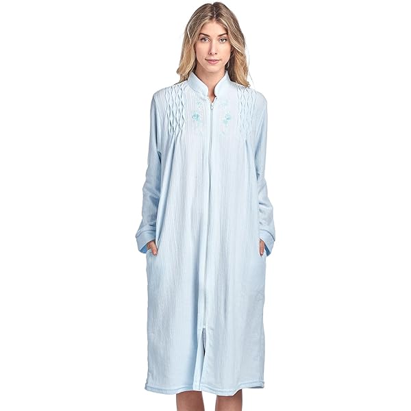 Casual Nights Women's Zip Up Front Long Fleece Robe House Dress - Blue -  Small at Amazon Women's Clothing store