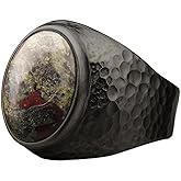 Natural Amazonite Crystal Ring Men's Hammered Black Oxidized 925 Sterling Silver Oval Solitaire Gemstone Dainty Perseverance Crystal Virgo Wealth Statement Ring Handmade Turkish Fine Jewelry