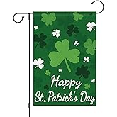 Wodison Happy St Patricks Day Garden Flag 12x18 Inch Double Sided Outside, Shamrocks Clovers Welcome Spring Holiday Yard Outdoor Flag