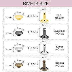 400Sets Assorted 8mm Double Cap Rivet, Leather