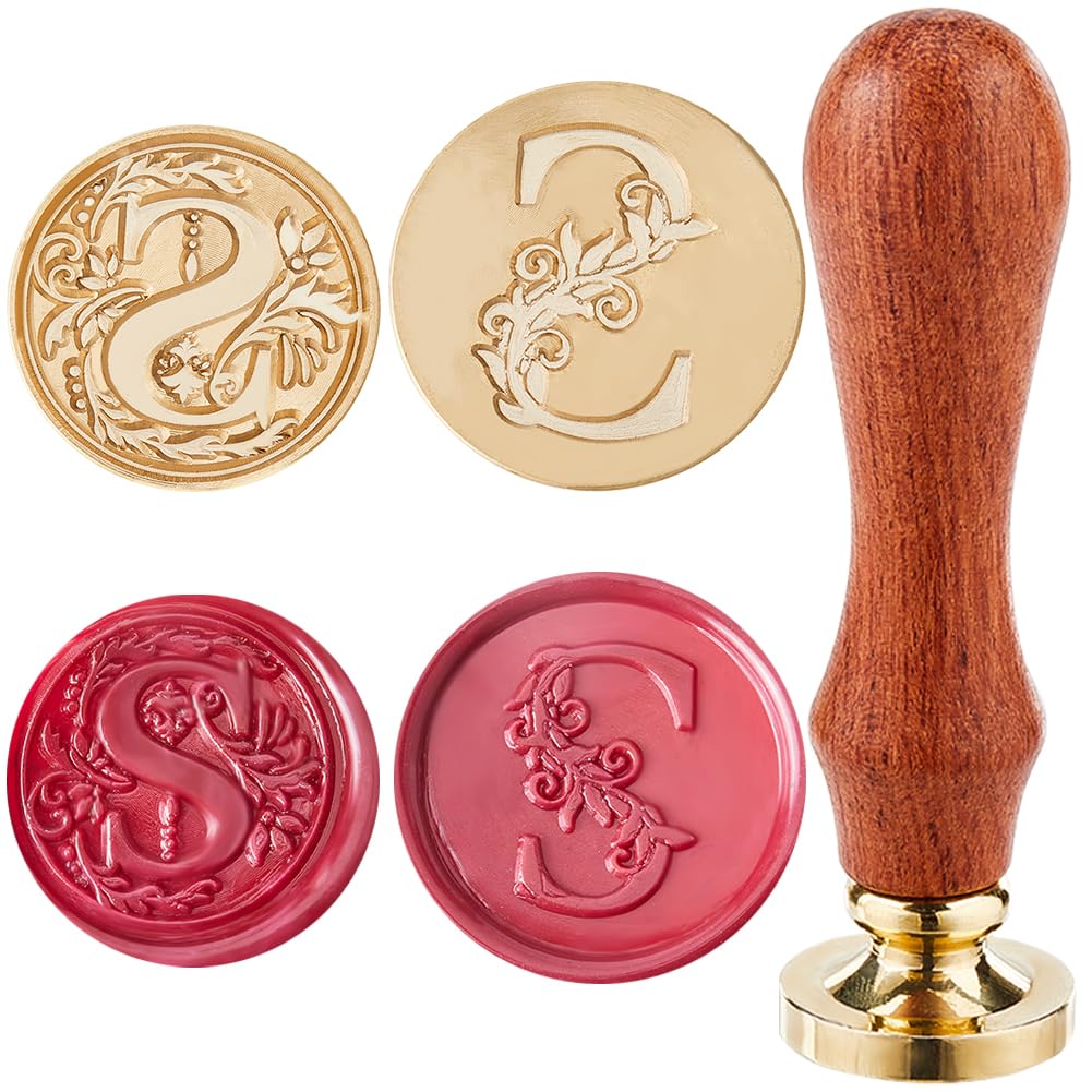 CRASPIRE 2 Styles Letter S Wax Seal Stamp Head Initials Vintage Retro Alphabet 25mm Removable Brass Head Set with 1Pcs Wood Sealing Stamp Handle for Wedding Envelopes Invitation Gift Decoration