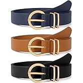 VONMELLI 3 Pack Women's Leather Belts for Jeans Dresses Ladies Waist Belt with Fashion Gold Buckle