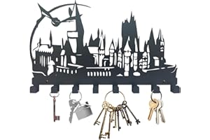 Xyverart Magic Castle Silhouette Metal Key Hooks – 8-Hook Wall Organizer with Matte Finish | Magical-Themed Home Decor & Gifts for HP Fans