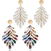 2 Pairs Colorful Leaf Drop Earrings for Women Trendy, Acrylic Palm Leaf Long Pendant Earrings Boho Tropical Plant Dangling Earrings Summer Beach Jewelry