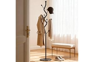 Structoline coat rack（Black）,Metal Coat Rack Freestanding with 8 Hooks and Marble Base,68.9 Inch Tall Modern Coat Tree for Co