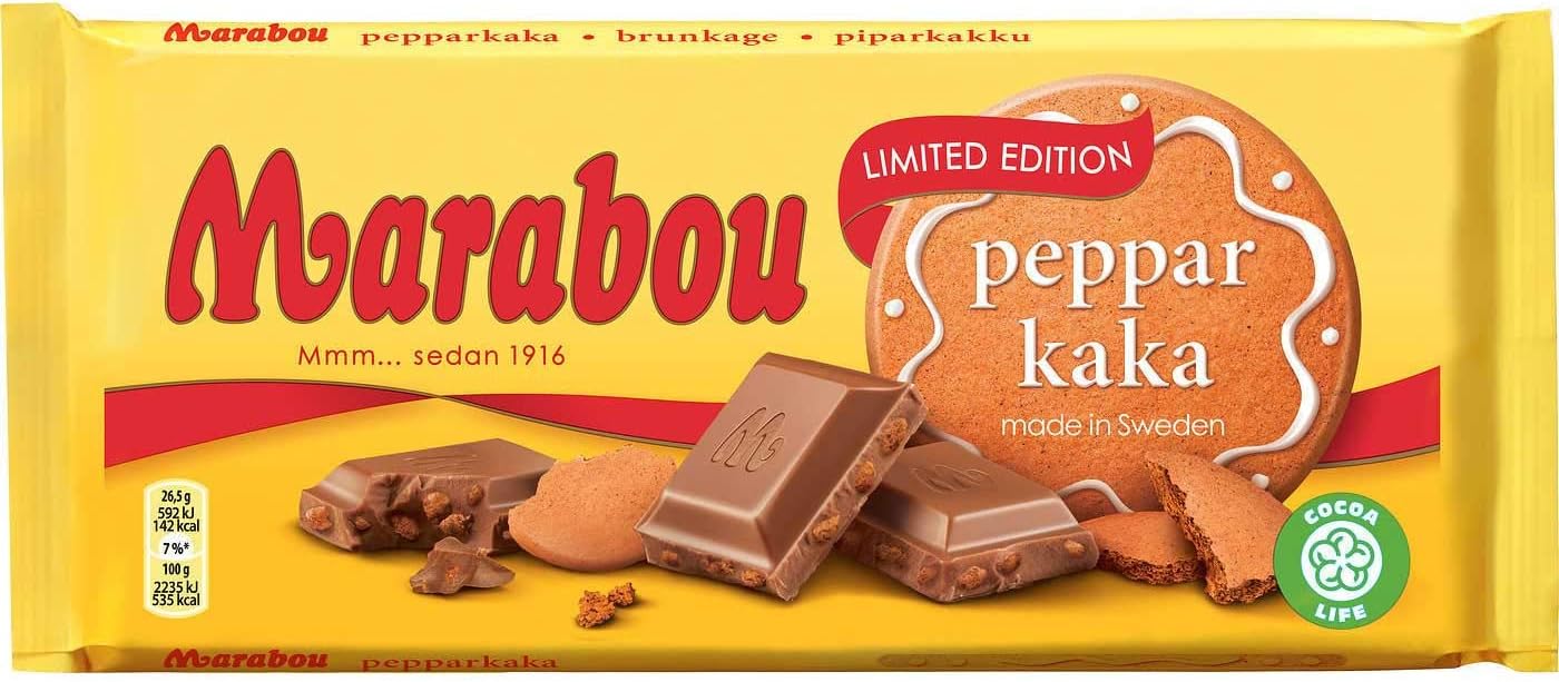 Marabou Pepparkaka 185g (Pack of 2) - Milk Chocolate with Swedish Pieces of Gingerbread