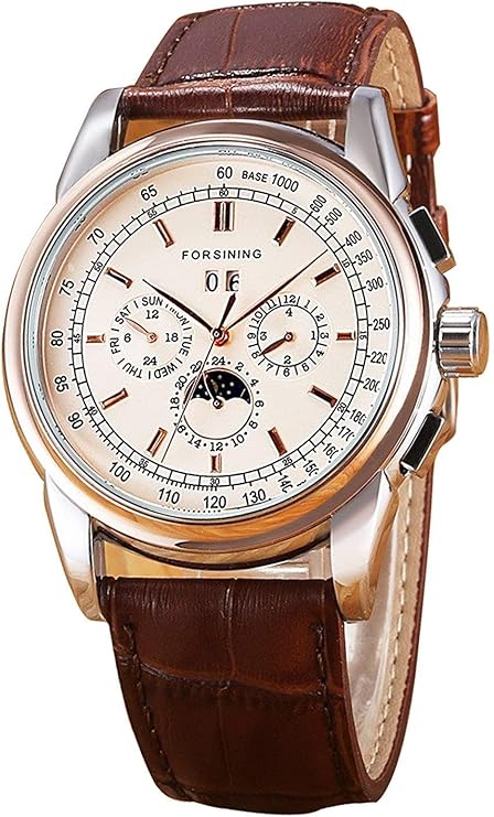 GuTe Mechanical Man Watch Brown Leather Band: Amazon.co.uk: Watches