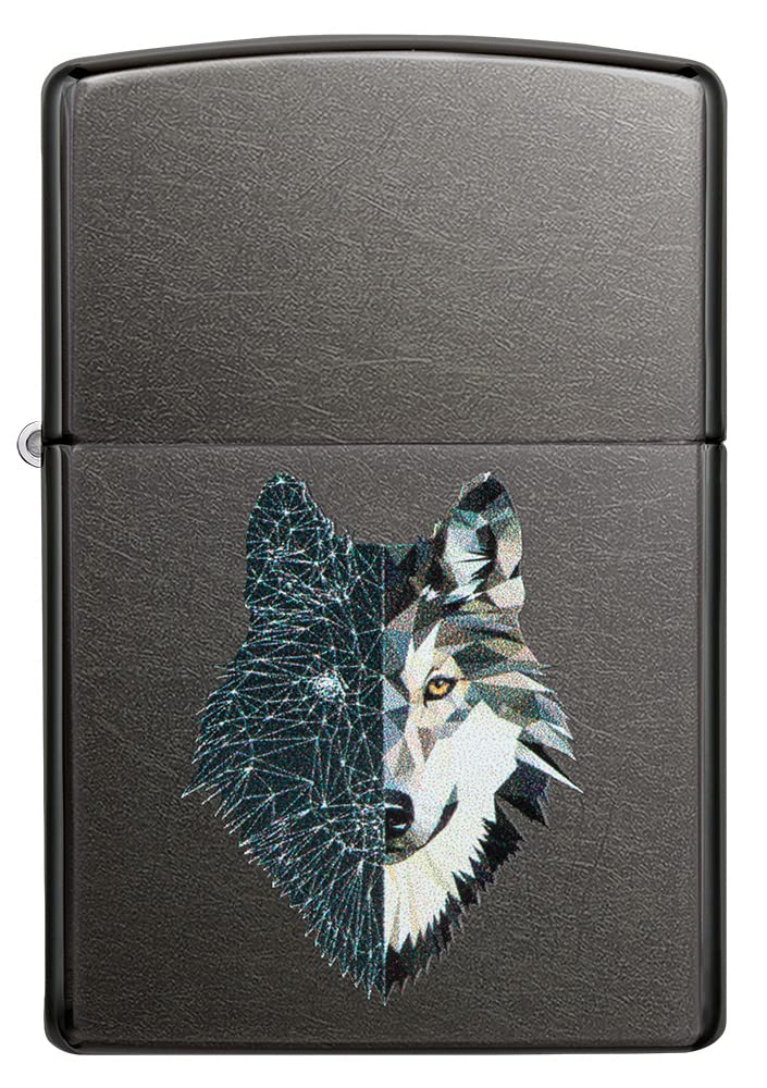 Zippo Windproof Lighter - Wolf Design - Grey Dusk Finish with Colour Image - Refillable - Reusable - Windproof Design - Gift Box - Metal - Made in USA