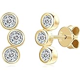 TIMEFASHION 3-Stones Bezel Stud Earrings, 0.6cttw D Color Round Cut Moissanite, 925 Sterling Silver Earrings Elegant Jewelry Gifts for Women, Wife, Mom