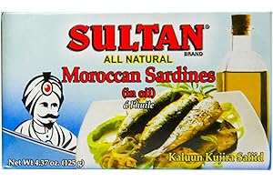 Sultan Moroccan Season Sardines in Oil, 100% All-Natural, High Protein, No Additives, No Preservatives, Paleo, Carnivore, Keto Friendly, Zero Carb, Sealed Freshness, 4.37oz