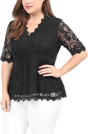 black lace peplum top plus size