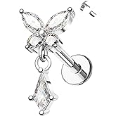 Jewseen 16G Dangle Cartilage Piercing Jewelry Internally Thread Helix Tragus Conch Earring Studs 316L Surgical Steel Helix Piercing Jewelry Butterfly Flat Back Nose Labret Stud