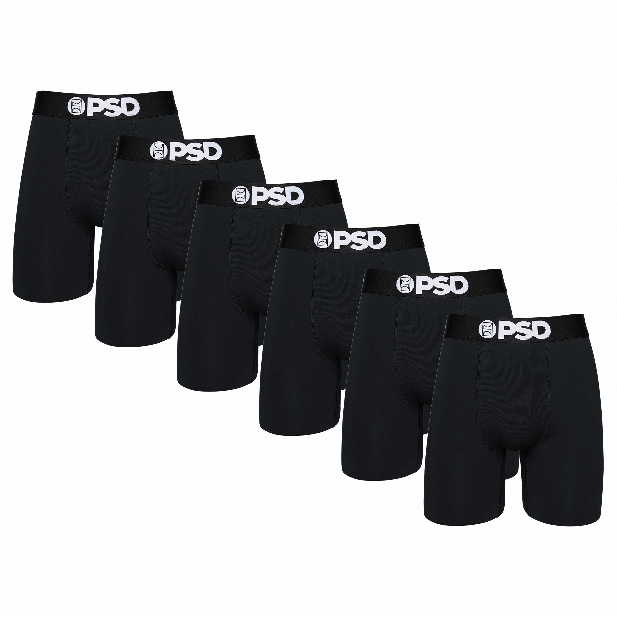 Photo 1 of PSD Men's Boxer Briefs - Black Cotton 6 Pack, 7 Inch Inseam, Moisture-Wicking Boxer Briefs for Men Pack, Size Medium