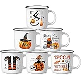 Pickmesh Halloween Coffee Mug Set of 6, 14oz Witch Ceramic Mugs with Handle Witch Pumpkin Black Cat Cups Enamel Mugs for Halloween Trick or Treat Party Supplies