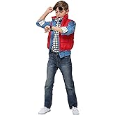 Kids Back to the Future Marty McFly Halloween Costume | Red Puffer Vest, Shirt, and Denim Jacket Set | Officially Licensed