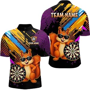 Custom Funny Squirrel Darts Shirt for Men Women Darts Board Shirts Darts Team Jerseys Dart League Polo & 1/4 Zip