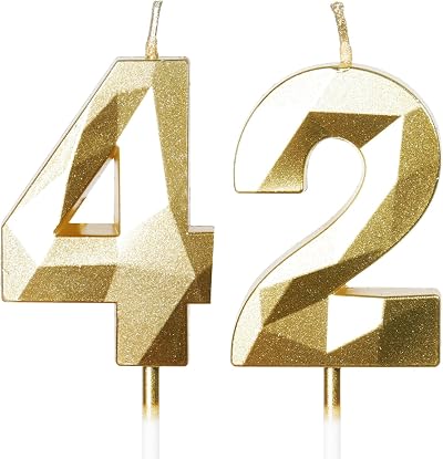 Yiran Gold 42nd Birthday Candles 2-Piece Numeric 4 & 2 Cake Topper Gold