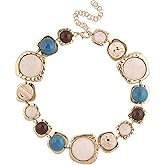 MINACHI Boho Chunky Statement Necklace for Women, Vintage Style with Milky White, Blue and Brown Accents