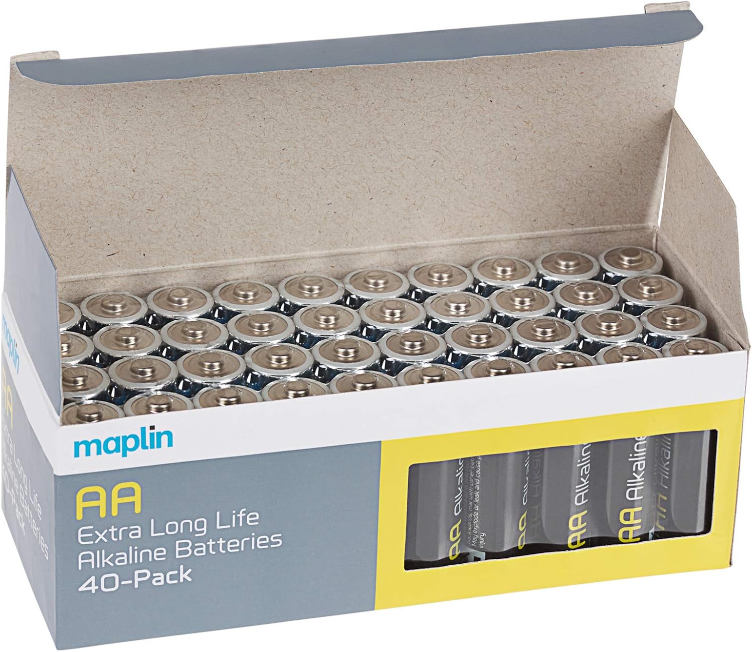 Maplin 40x AA LR6 1.5V Alkaline Batteries 10 Year Shelf Life High Performance, AA 40 Pack