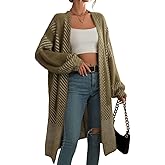 myzgx Women's Fuzzy Color Block Striped Cardigan Sweaters Open Front Diagonal Stripe Chunky Knit Coatigan Coat