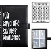 100 Envelopes Money Saving Challenge, 100 Envelope Challenge Binder, Easy and Fun Way to Save $5,050, Savings Challenges Budget Book Binder with Cash Envelopes for Office,Home,School (Black)