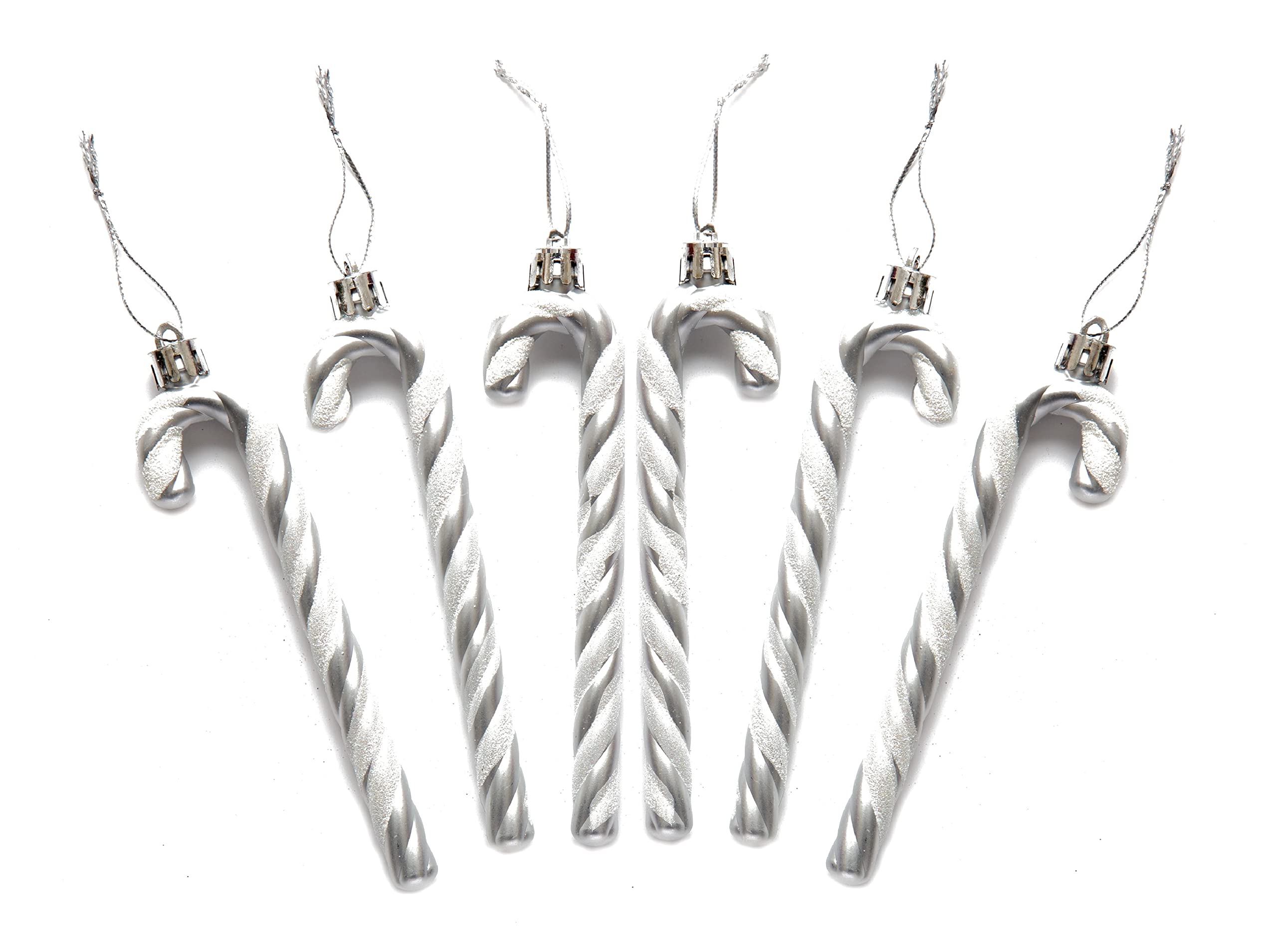 Pack of 6-13CM Glitter Candy Cane –Christmas Tree Hanging Decoration Bauble Xmas Ornament (Silver)