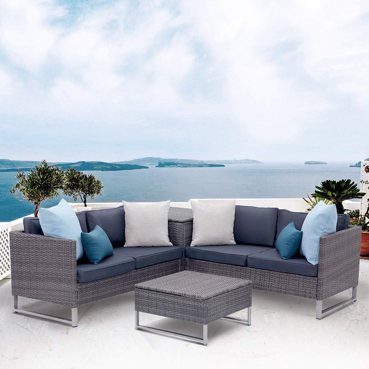 Best gray pe wicker rattan outdoor sectional sofa couch conversation sets