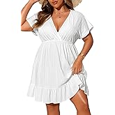 Yonique Plus Size Swimsuit Cover Up Women - V Neck Swimwear Short Sleeve Coverups Ruffle Hem Beach Dress 2026