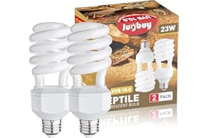 Jugbuy UVB Reptile Light Bulb 10.0, 23W UV Spiral Compact Florescent Terrarium Lamp Ideal for Desert Reptiles Bearded Dragons Lizard Tortoise Iguanas Chameleons Snake - 2 Pack