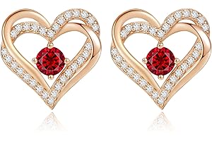 CDE Forever Love Heart Stud Earrings for Women Teen Girls, 925 Sterling Silver Birthstone Heart Stud Earrings Mother's Day Gift Anniversary Birthday Jewelry Gifts for Women Wife Her Girls