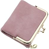 Micro Traders Women Wallet PU Leather Bifold Purse with Zipper and Kiss Lock Bank Card Storage Bag Vintage Small Compact Multifunctional Coin Pocket 12x10cm Pink