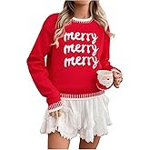 LUKYCILD Merry Christmas Sweaters for Women Ugly Christmas Sweater Xmas Holiday Sweatshirt Knitted Pullover Tops